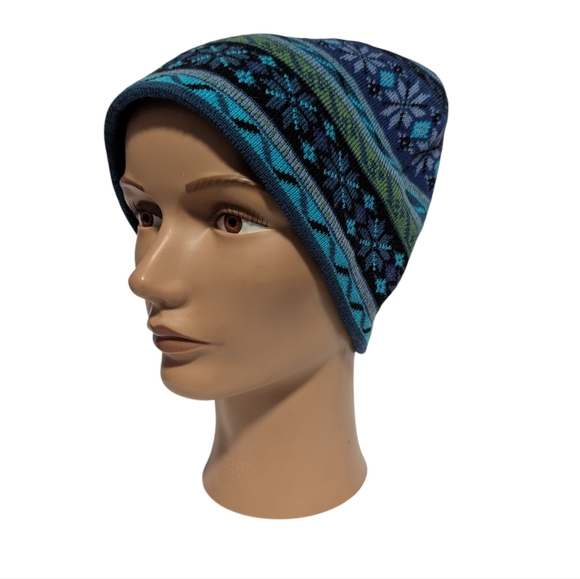 Turtle Fur Adult Beanie Blue Aztec Winter Pom Ski Snowboard Lined Wool Hat Cap - Picture 3 of 8